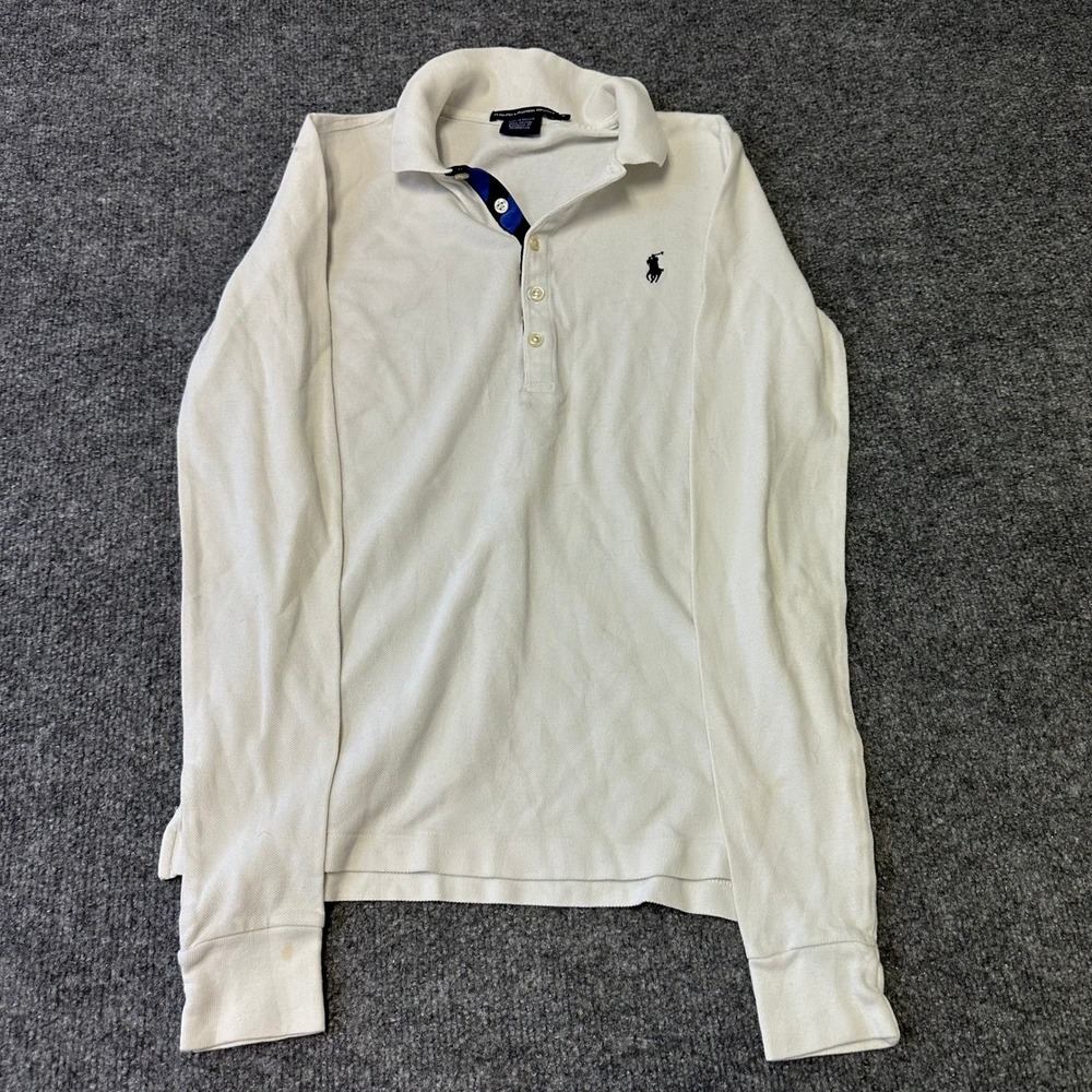 Ralph Lauren Sport Polo Womens Size S White Cotton Long Sleeve Piqué Athletic
